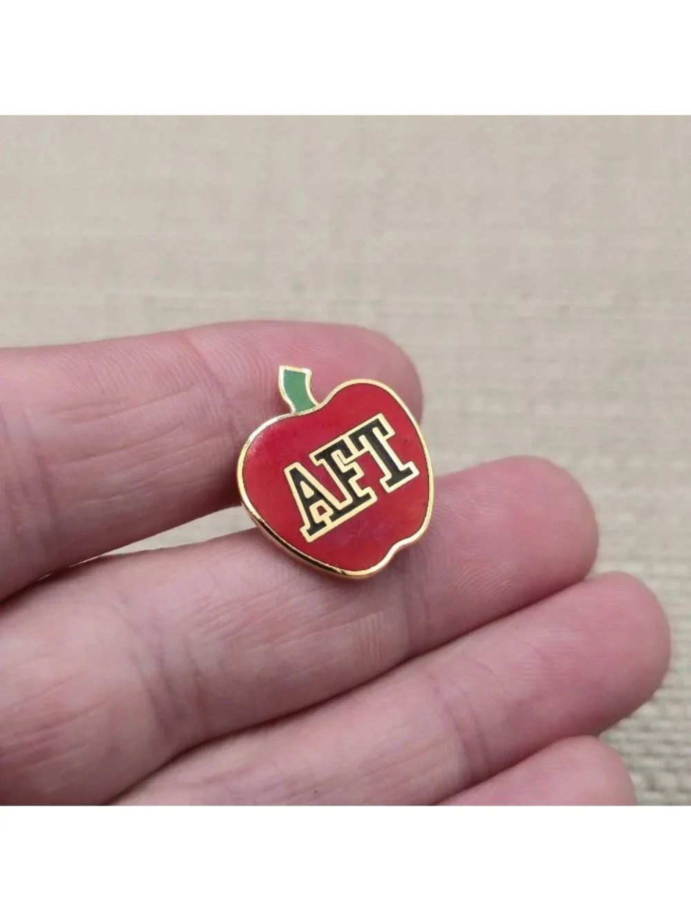 AFT American Federation of Teachers Apple Enamel Pin | Vintage Union Badge A8518